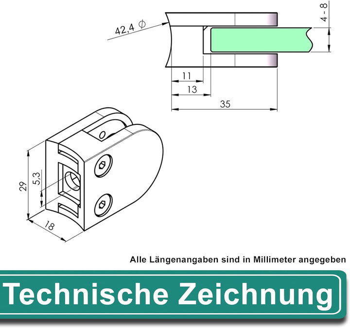 PRIOstahl Glashalter 4 Stück Glasklemmen Klemmhalter Glasplattenhalter 35 x 29 x 18 mm Anschluss: 42