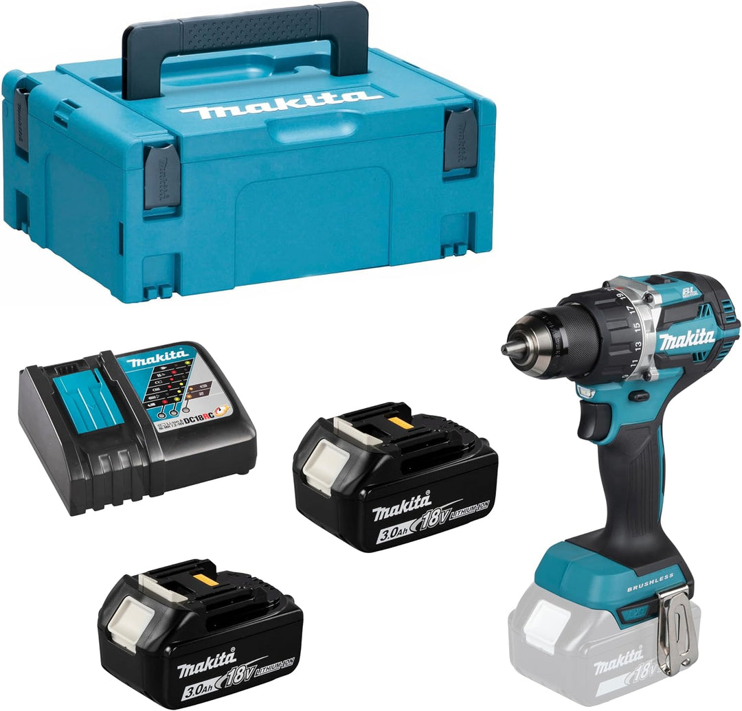 Makita DDF 484 RFJ Akku Bohrschrauber brushless 18V 54Nm + 2x Akkus 3,0Ah + Ladegerät im Makpac