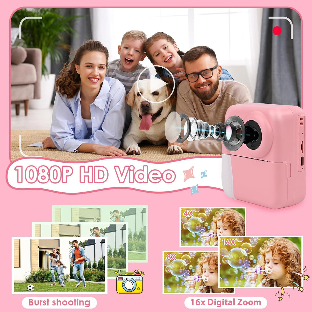 Kinderkamera Sofortbildkamera, 2,4 Zoll Sofortbildkamera Kinder mit 32G Karte und Fotopapier Drucken