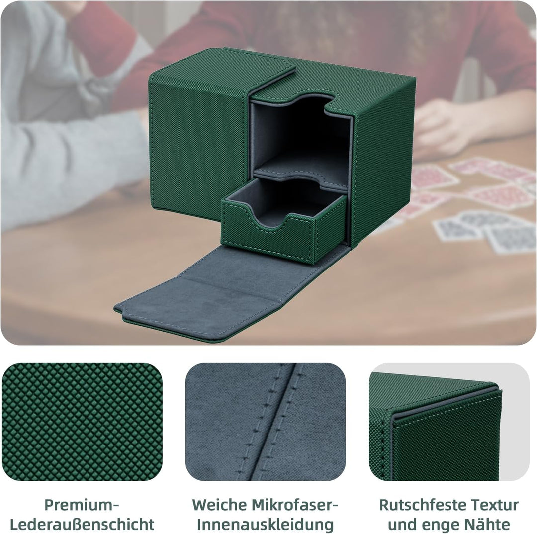 Card Deck Box for MTG, Kartenbox mit Würfel Tray, Gathering Aufbewahrungsbox für 200+Karten, PU Lede