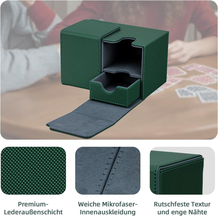 Card Deck Box for MTG, Kartenbox mit Würfel Tray, Gathering Aufbewahrungsbox für 200+Karten, PU Lede