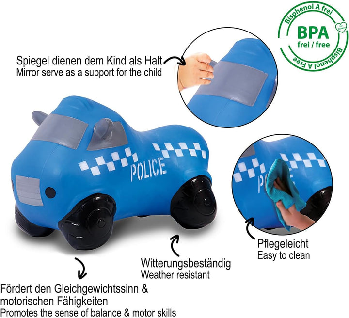 JAMARA 460455 Hüpfauto Police Truck HoppyDoo - Spielzeug für Kinder, Hüpfspielzeug Baby Indoor/Outdo