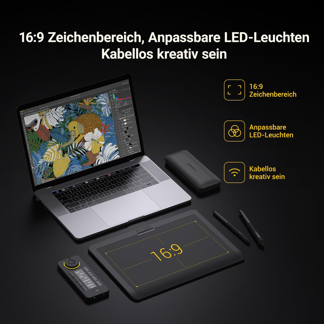 Xencelabs Pen Tablet Medium Bundle Grafiktablett für Profi Kreative, Wireless Zeichentablett mit Qui