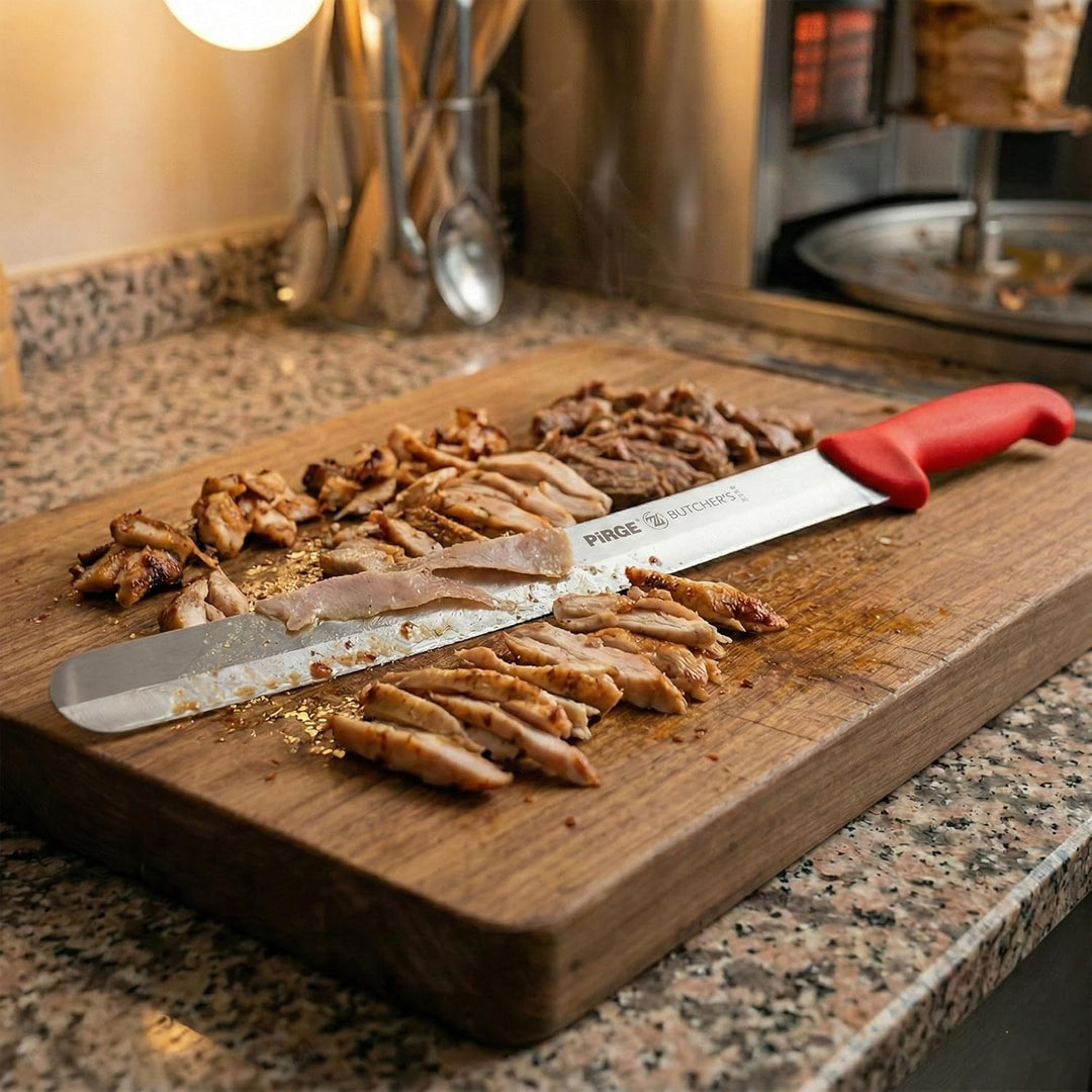 Pirge Butcher's Dönermesser 50 cm Rot - Aufschnittmesser - Schärfstes Döner Langmesser - Schneidemes