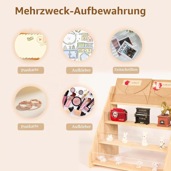Grusskarten-Präsentationsständer, 4-stöckig, aus Holz, Mehrzweck-Broschürenhalter, tragbarer Präsent