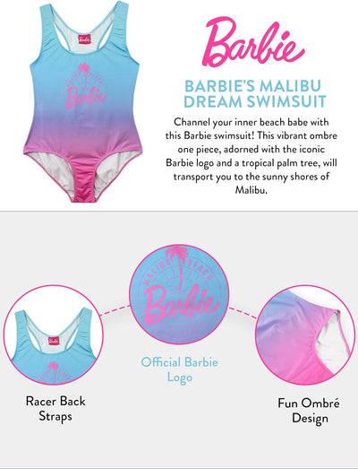 Barbie Badeanzug | Malibu Beach Damen Badeanzug | Rosa Einteiler Badeanzug für Frauen | Grössen S -