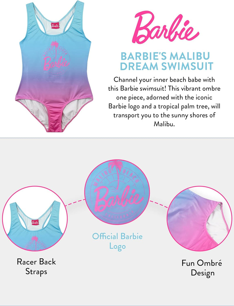 Barbie Badeanzug | Malibu Beach Damen Badeanzug | Rosa Einteiler Badeanzug für Frauen | Grössen S -