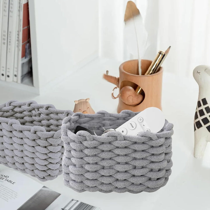 JAONLD 2 Stück Burr Basket 20 x 15 x 12 cm Häkelkorb Quadrat Aufbewahrungskorb Klein Organizer Korb