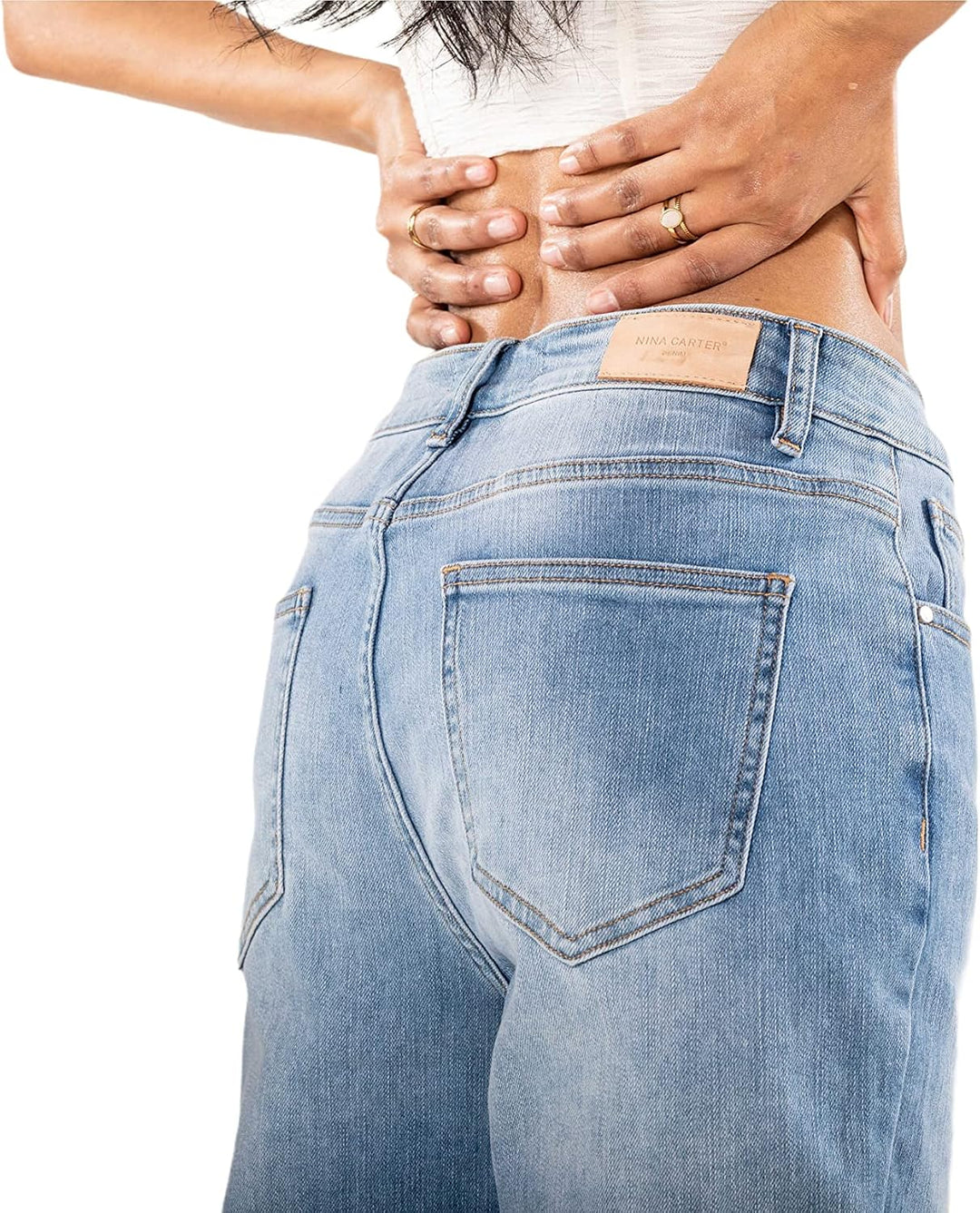 Nina Carter Damen Boyfriend Jeanshosen High Waist MOM Jeans Cutted Knee Used-Look Waschungseffekt XS