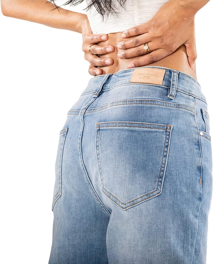 Nina Carter Damen Boyfriend Jeanshosen High Waist MOM Jeans Cutted Knee Used-Look Waschungseffekt XS