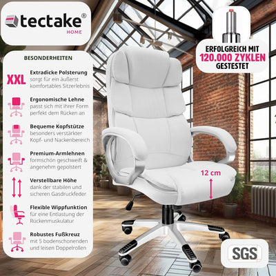 tectake® Chefsessel, Bürostuhl mit 12 cm Polsterung, Schreibtischstuhl mit Armlehnen & Wippfunktion,