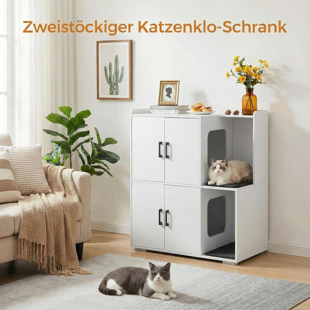 Katzenklo Schrank für 2 Katzen, Katzentoilette Schrank Zweistöckiger, Katzenklo Haus, Katzenhöhle Ho