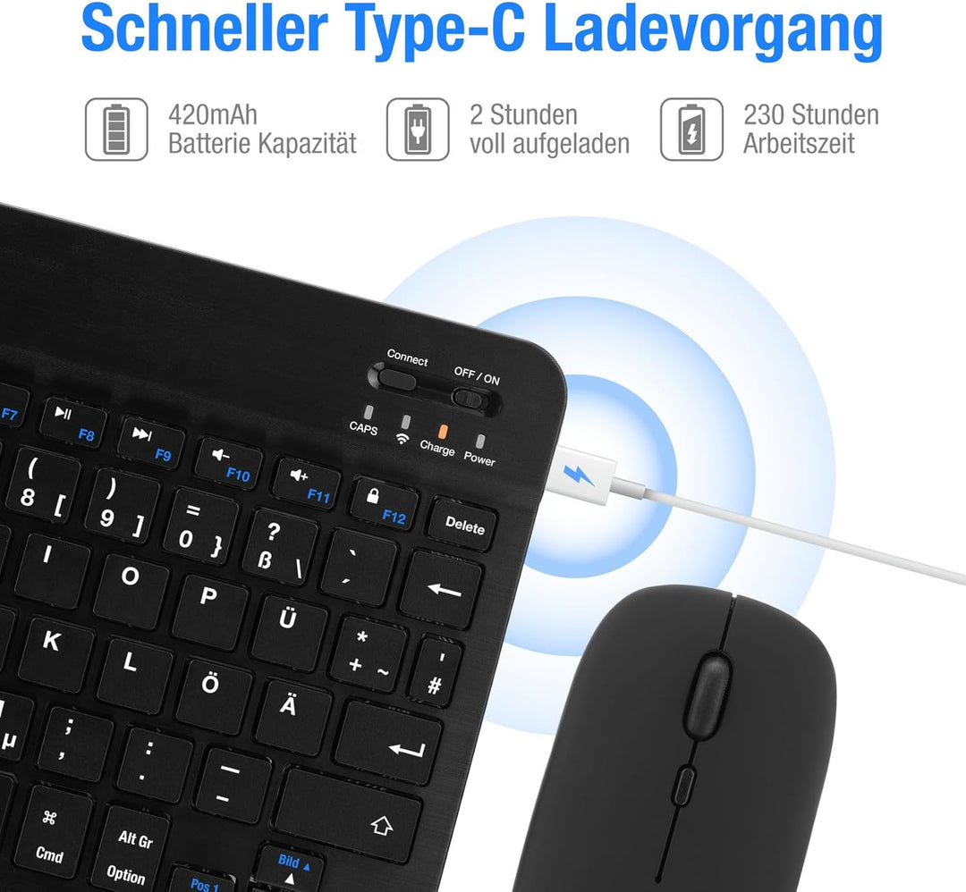 MAYPHY Tragbare Bluetooth-Tastatur und -Maus mit Hintergrundbeleuchtung, wiederaufladbare Mini-Tasta