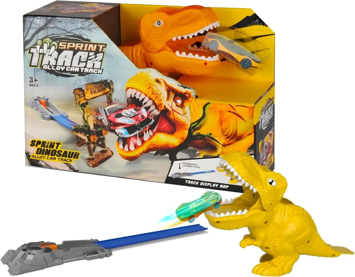 Dinosaurier-Bahn Tyrannosaurus T-Rex mit Launcher und Auto aus Metall Rennbahn Autos Todessprung Fle