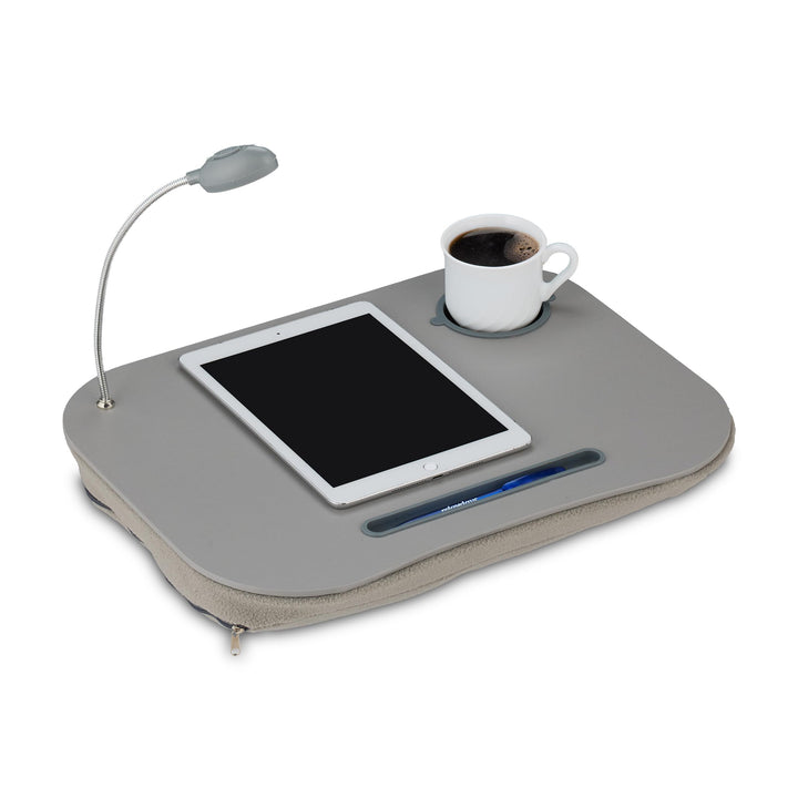 Relaxdays Laptopkissen, LED-Licht, tragbar, flacher Lapdesk, mit Getränkehalter, weiches kleines Sch