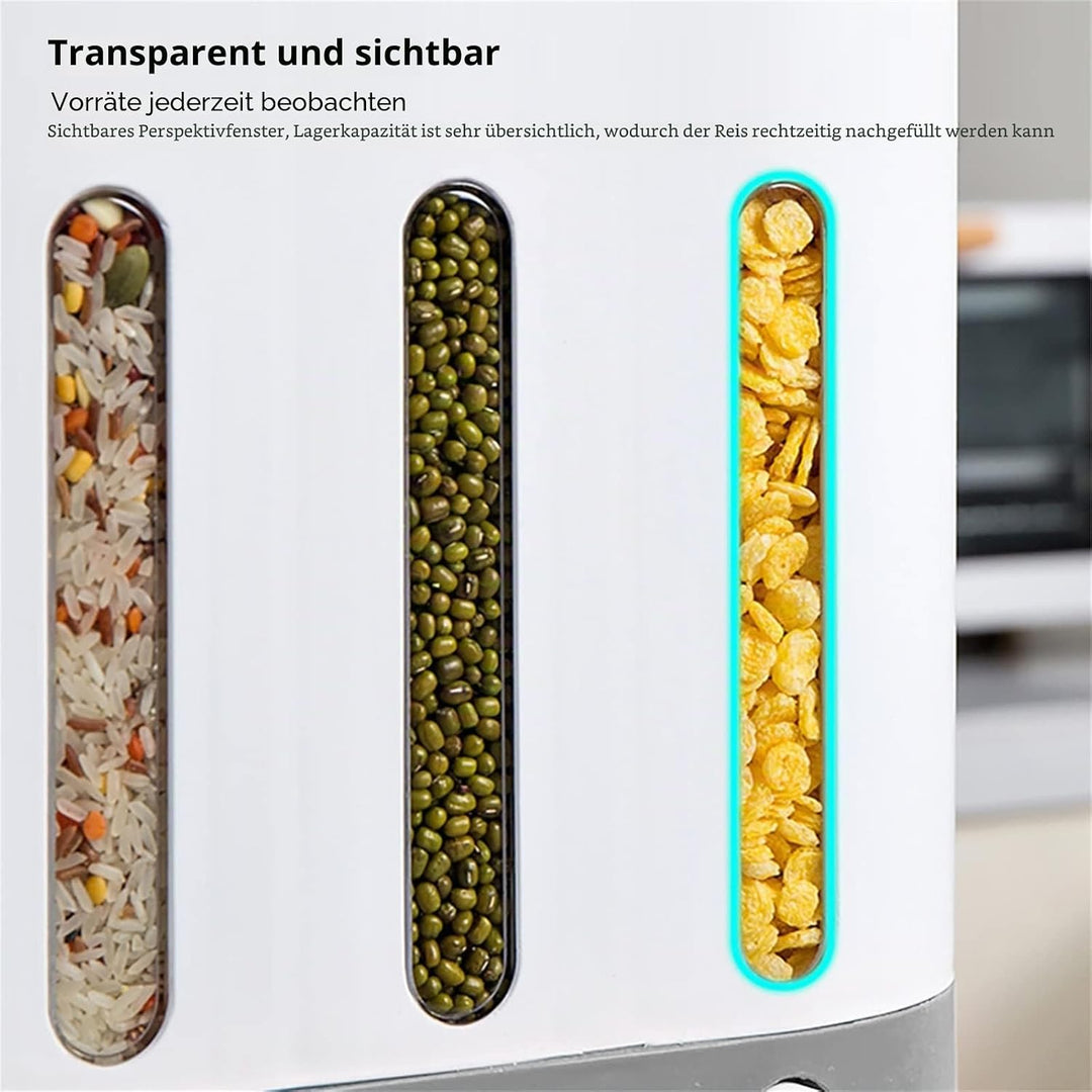 Müslispender 5 Fächern Wandmontage Getreidespender, Reisspender Lebensmittelspender mit Becher für K