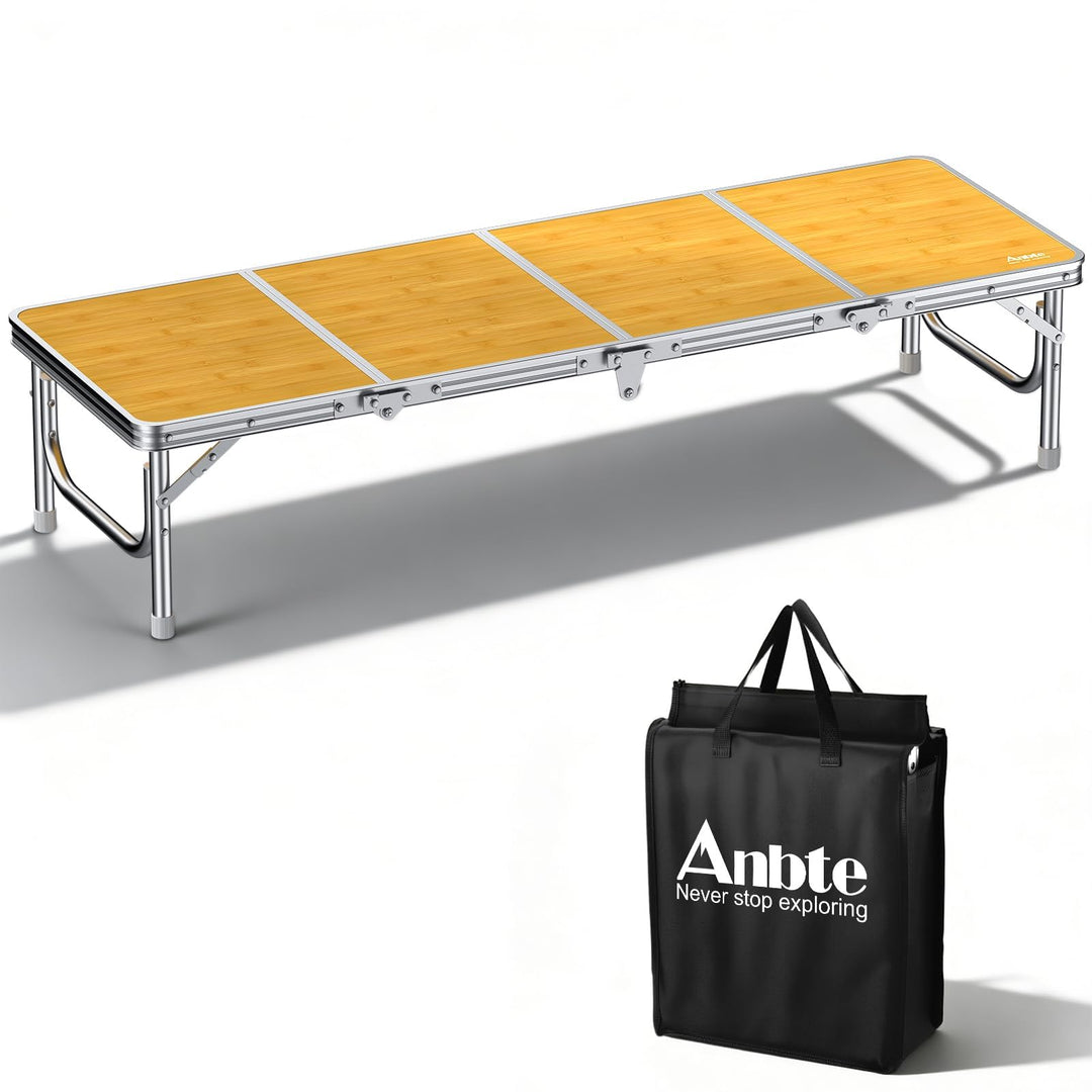 Anbte Campingtisch Klapptisch 116x40x26cm (LxBxH) mit Aluminium-Rahmen 4-Fach MDF Tischplatte Niedri