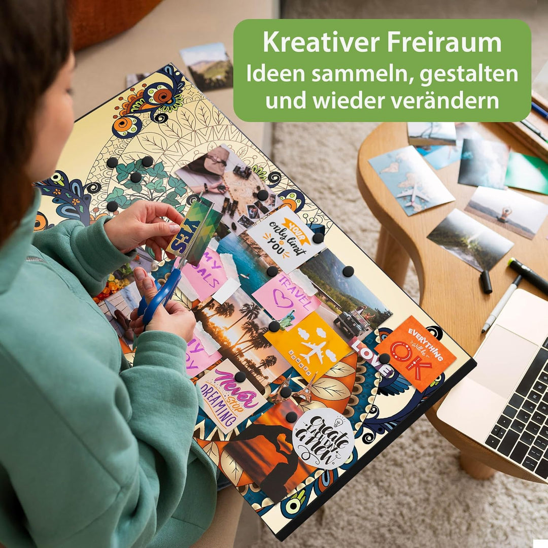 banjado Magnettafel schwarz 78 x 37cm / Magnetwand Metall/Magnetpinnwand als Memoboard/Pinnwand Magn