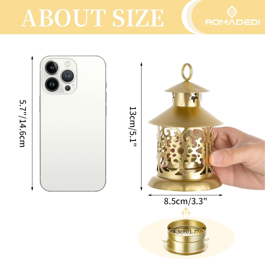 Romadedi Teelicht Laterne Gold Deko - 12er Set Vintage Laterne Kerze Metall Klein mit Gravur für Ker