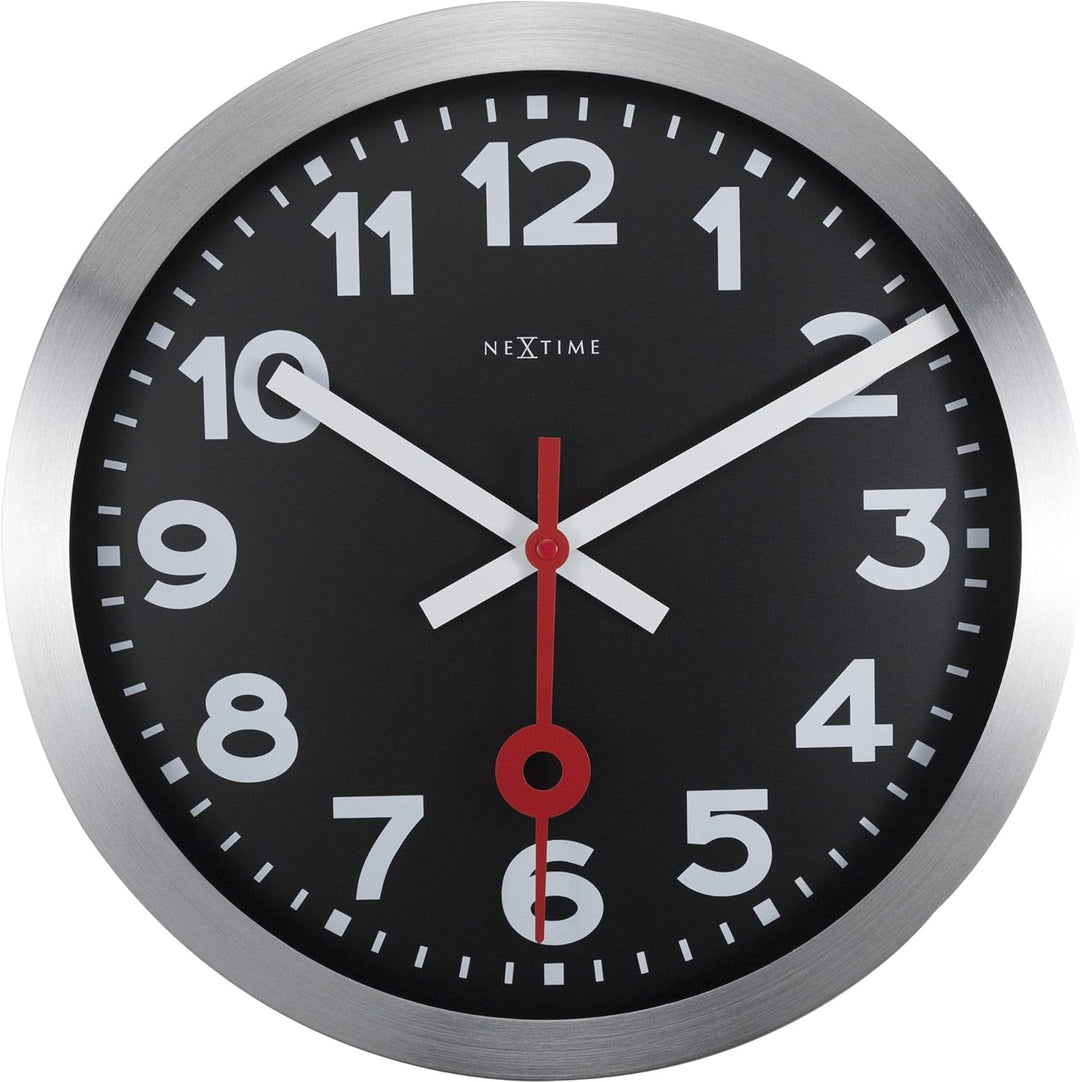 NeXtime Station Wanduhren, Metall und Kunststoff, Schwarz, Ø 35 cm Ø 35 cm Schwarz, Ø 35 cm Schwarz