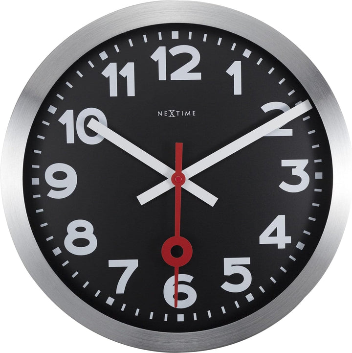 NeXtime Station Wanduhren, Metall und Kunststoff, Schwarz, Ø 35 cm Ø 35 cm Schwarz, Ø 35 cm Schwarz