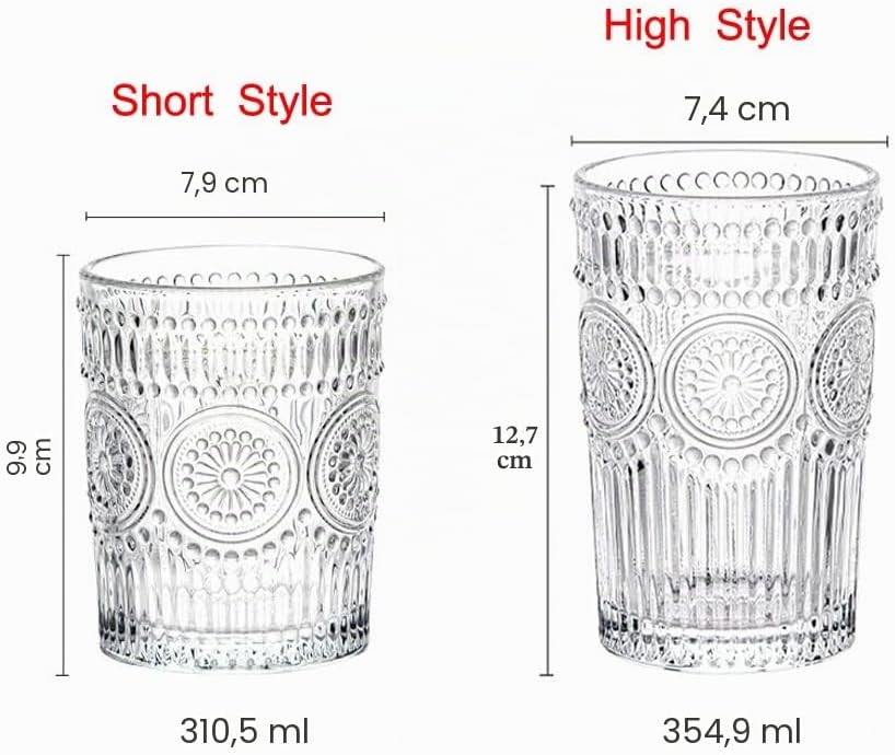 LOYUYU Set von 6, Romantische Wassergläser, 350ml Premium Trinkgläser Tumbler, Vintage Gläser Set fü