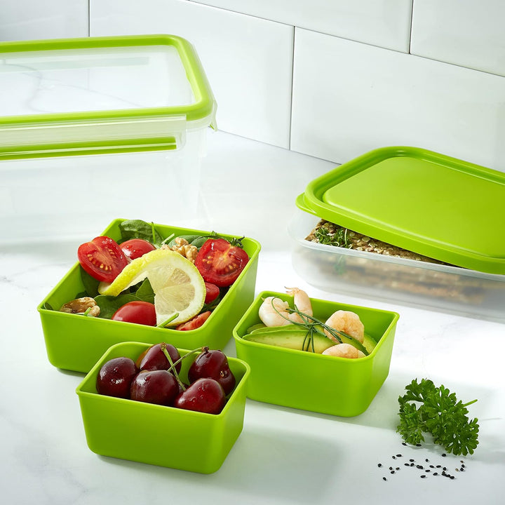 EMSA Clip & Go Lunchbox, 2,2 L, Brotdose mit 3 Einsätzen, 100 Prozent dicht, mit Frischedichtung, Tr