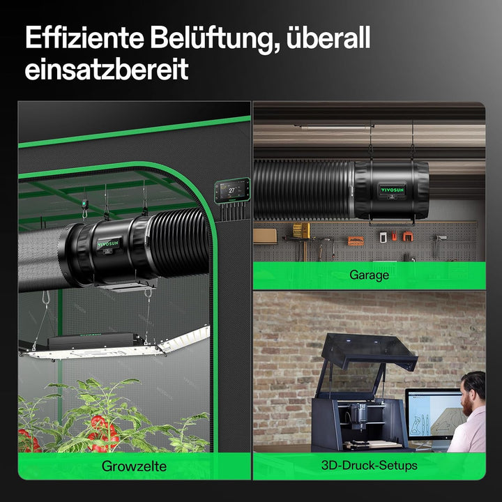 VIVOSUN Abluftset Pro Rohrventilator 200mm AeroZesh T8 Abluftventilator mit GrowHub E42A+, VPD-, Tem
