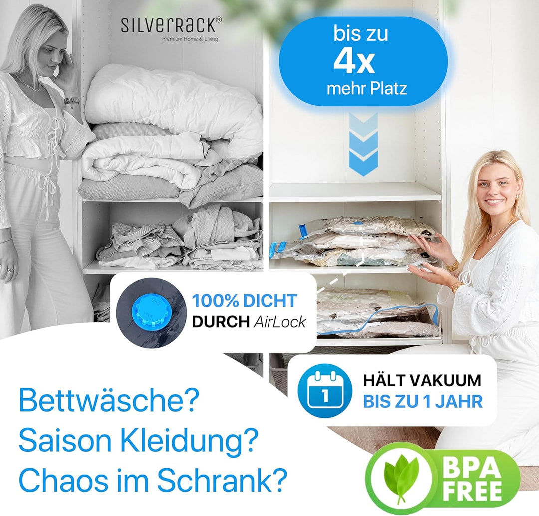 Vakuumbeutel für Bettdecken XXL [6 Stück] (90x130 cm) - INKL. ETIKETTEN - Jumbo Vakuumtüten für Klei