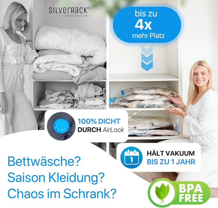 Vakuumbeutel für Bettdecken XXL [6 Stück] (90x130 cm) - INKL. ETIKETTEN - Jumbo Vakuumtüten für Klei