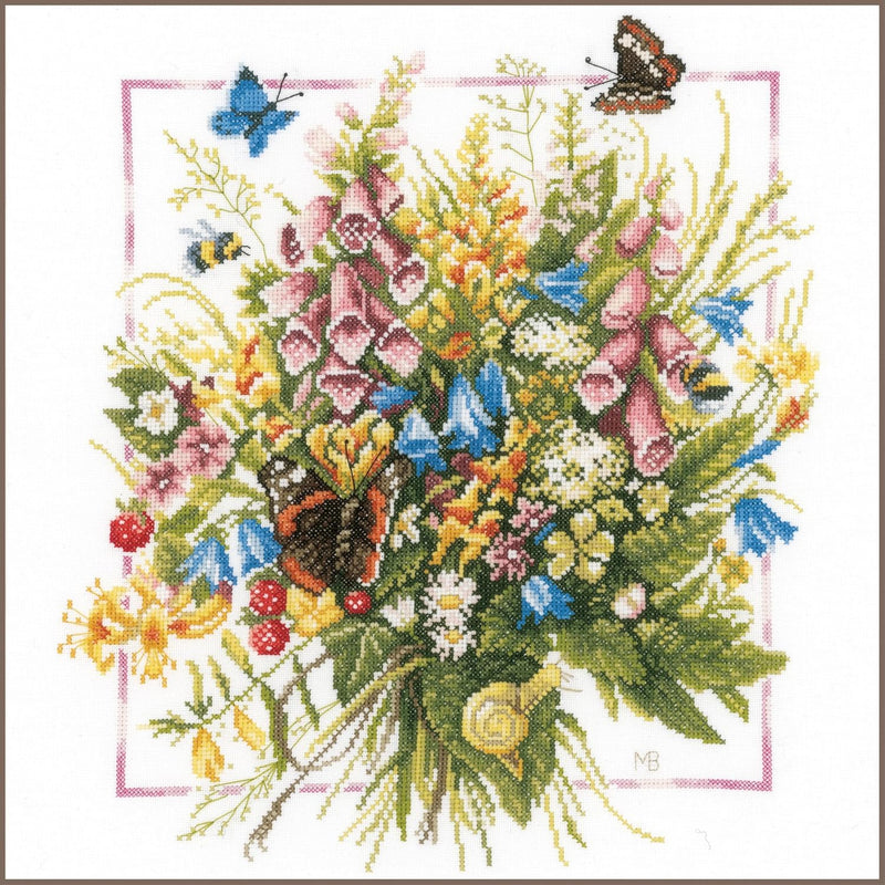 LANARTE PN Zählmusterpackung Sommerliches Bukett Kreuzstichpackung, Baumwolle, Mehrfarbig, 36 x 38 x