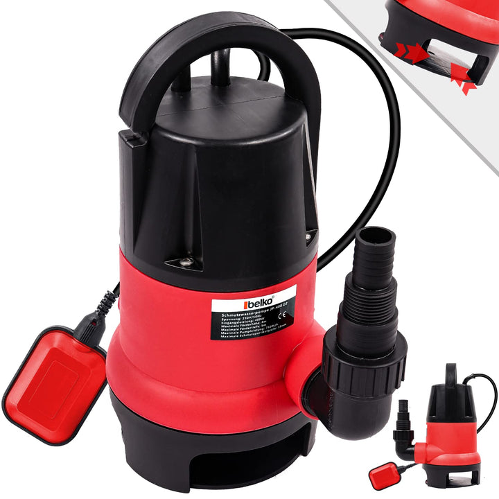 Belko® JP400-D2 Schmutzwasserpumpe mit integriertem Schwimmer-schalter Tauchpumpe mit Griff - 8000 L
