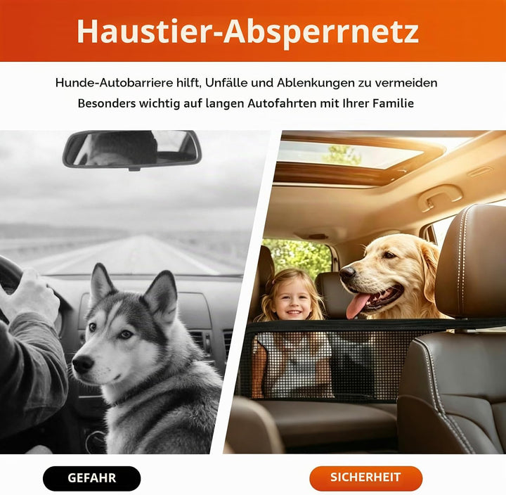 Hundegitter Auto Mit Aufbewahrungstaschen Trennnetz Hund, Hundenetz für Rücksitz, Sicherheitsbarrier