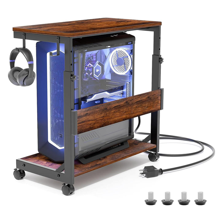 Höhenverstellbarer Computer-Tower-Ständer mit 2 Ablagen & Stauraum – für ATX-Gehäuse, Drucker, fests