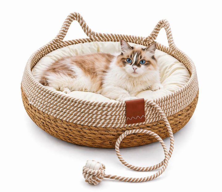 Katzenbett mit Kissen, 50cm Waschbar Katzenkorb Katzenbett Katzenhöhle Haustierbett mit Kissen und S