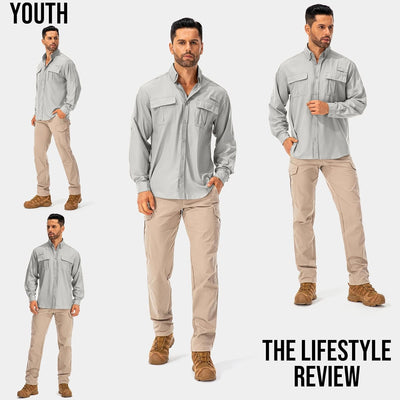Asfixiado Hemd Herren Safari UPF50+ UV Schutz Wanderhemd Herren Langarm Funktionshemd Outdoorhemd At