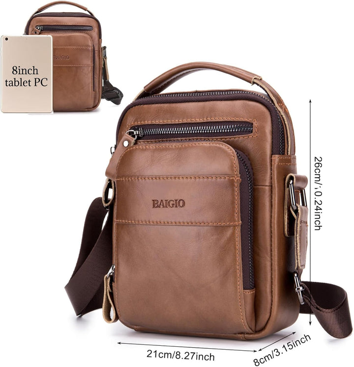 BAIGIO Leder Umhängetasche Herren Schultertasche Vintage Männer Tasche Crossbody Bag Herrentasche zu