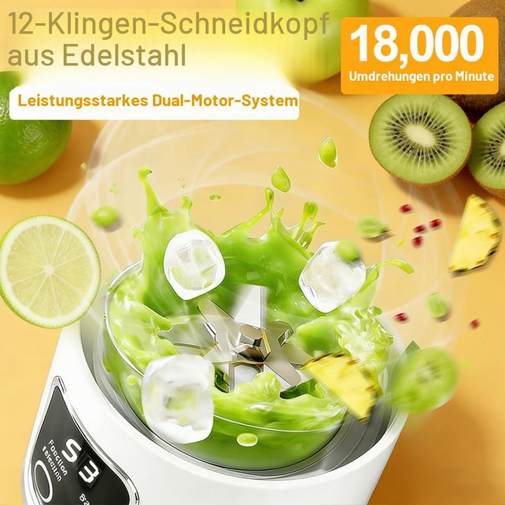 Tragbarer Mixer Smoothie Maker, 450ml USB Mini Mixer to Go mit Digitalanzeige, 12-Klingen Portable B