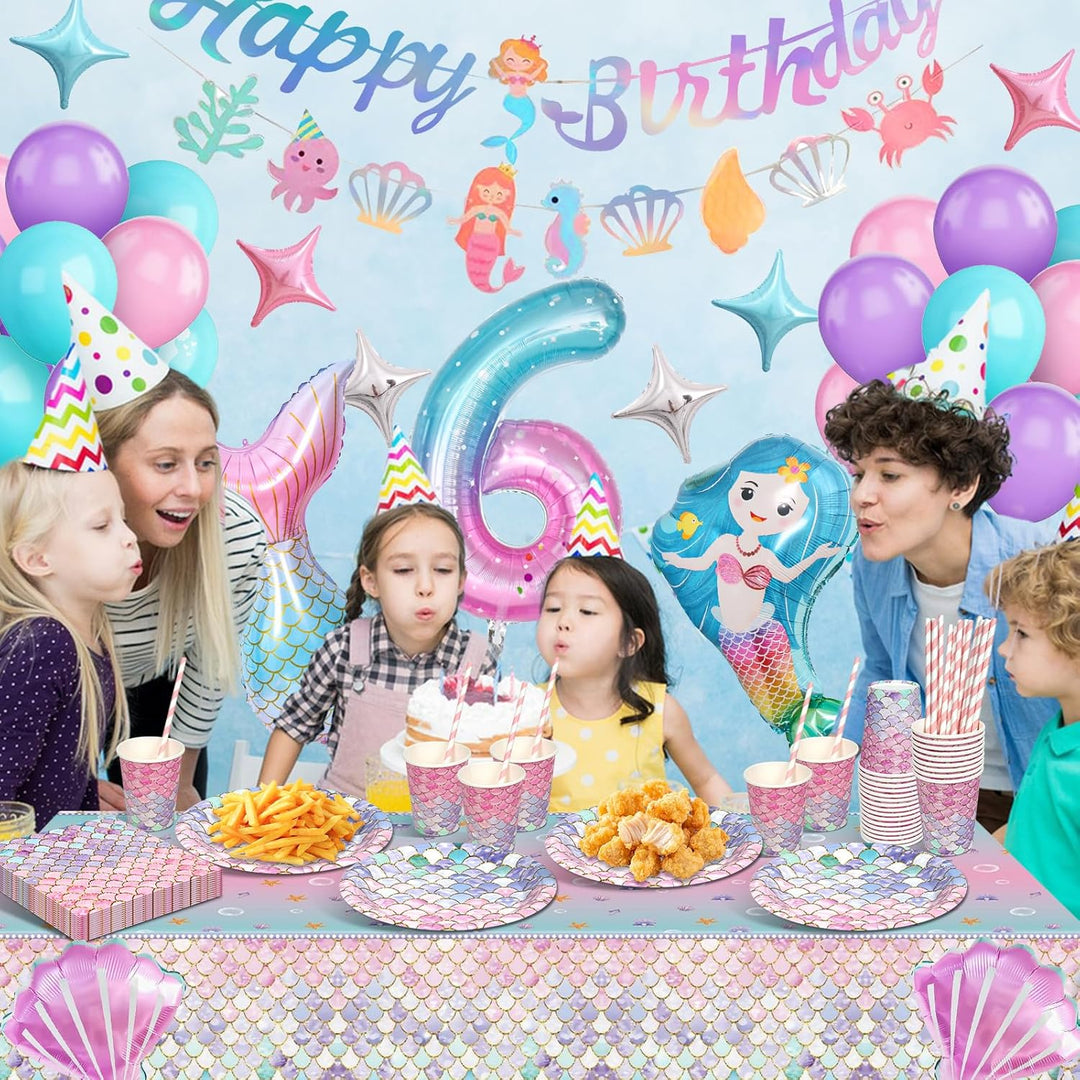 Meerjungfrau Partygeschirr Set, Meerjungfrau Geburtstag Deko 6 Jahre, Geburtstag Party Geschirr, Pap