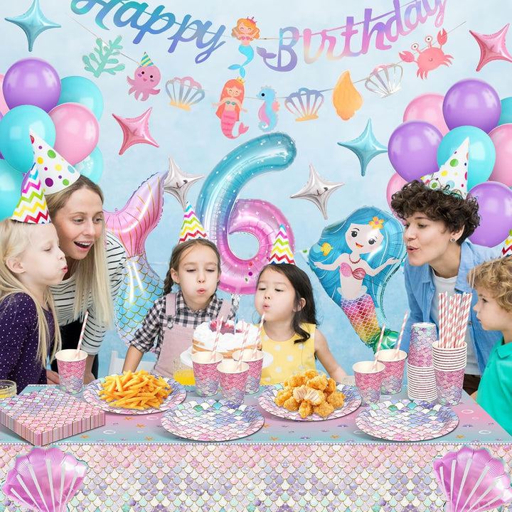 Meerjungfrau Partygeschirr Set, Meerjungfrau Geburtstag Deko 6 Jahre, Geburtstag Party Geschirr, Pap
