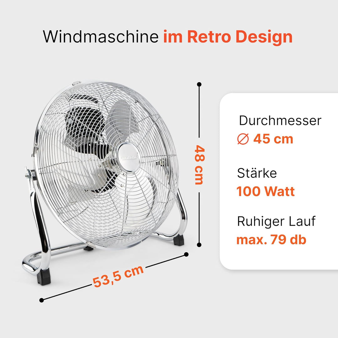 ProfiCare® XL Windmaschine mit 45 cm Ø | Ventilator verstellbarer Winkel | Bodenventilator 3 Stufen