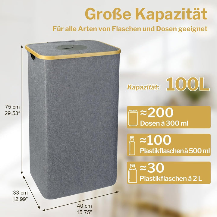 100L Pfandflaschen Sammelbehälter [INKL. TRAGETASCHE], Flaschensammler Leergut, PET Flaschen Pfandbe