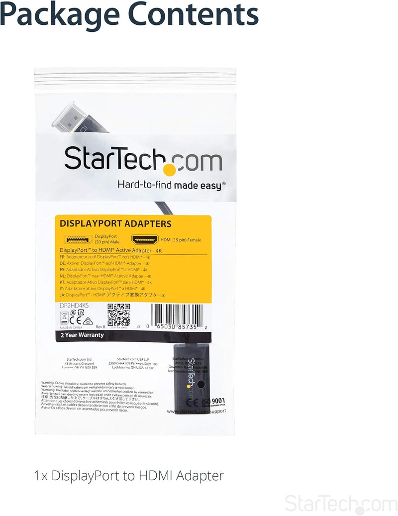 StarTech.com DisplayPort auf HDMI Adapter - 4K 30Hz Aktiver DP auf HDMI Video Konverter - DP zu HDMI