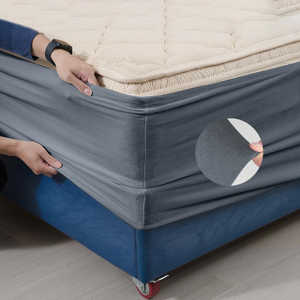 DUJUIKE Stretch Samt Boxspring Abdeckung zum Umwickeln, Alternative zum Traditionellen Volant Bettro