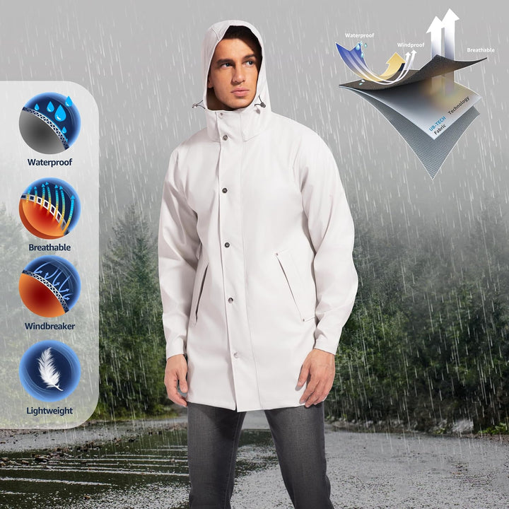 UNIQUEBELLA Regenjacke Herren Wasserdichter, Regenmantel mit Kapuze für Männer Atmungsaktiv Windbrea