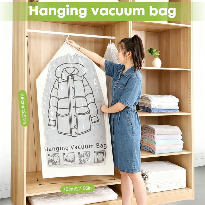 Hängende Vakuumbeutel, 6 Stück Vakuumbeutels für Kleidung mit Haken, Vakuumbeutel zum Aufhängen für