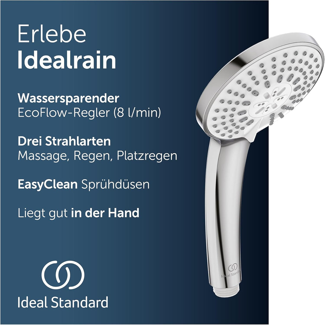 Ideal Standard SOLIDO B9403AA, Chrom Handbrause IDEALRAIN M3 mit 3 Funktion, Anschlussgewinde G1/2,