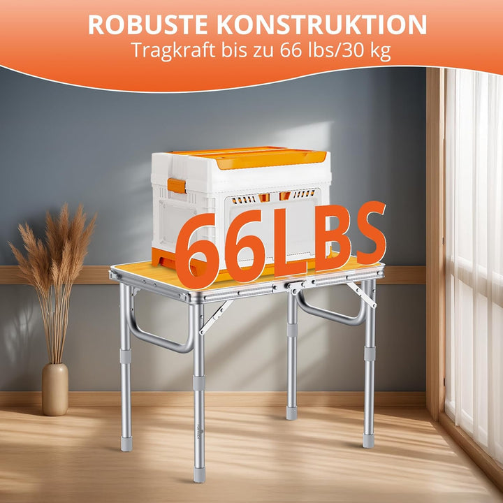 FUNYKICH Campingtisch 58x40cm,tragbarer Aluminium Klapptisch mit 3 Höhenverstellbar(26/48/70cm),Leic