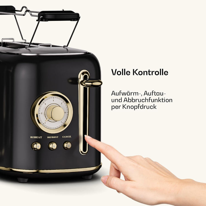 Klarstein Victoria Toaster – Retro-Toaster für 2 Scheiben 800 W, 7 Bräunungsstufen, Auftauen und Auf