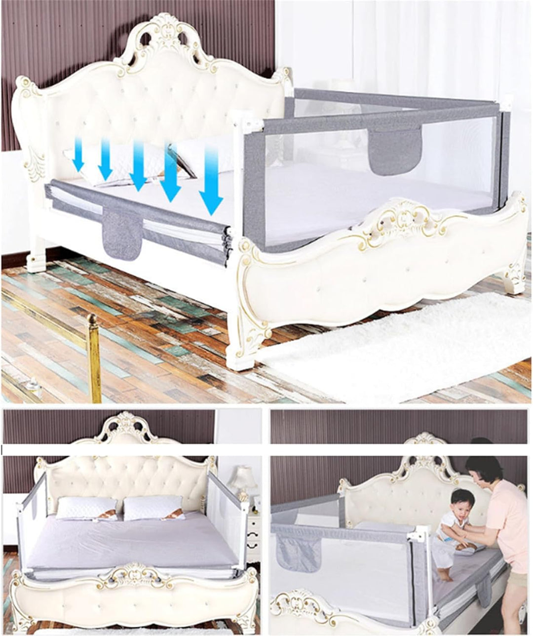 Homewell Bettgitter 200 cm, Bettschutzgitter für Kinder ab 0-10 Jahren, Höhenverstellbar Rausfallsch